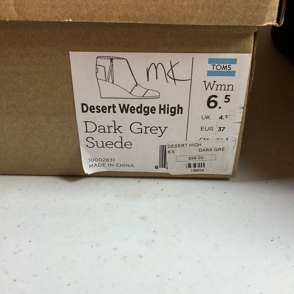 EUC In Box TOMS 6.5 Desert Wedge High Dark Grey Suede. Lightly Worn. Very Clean - Picture 8 of 8